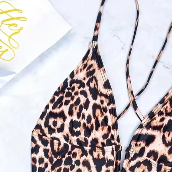 Boho leopard print one piece swimsuit